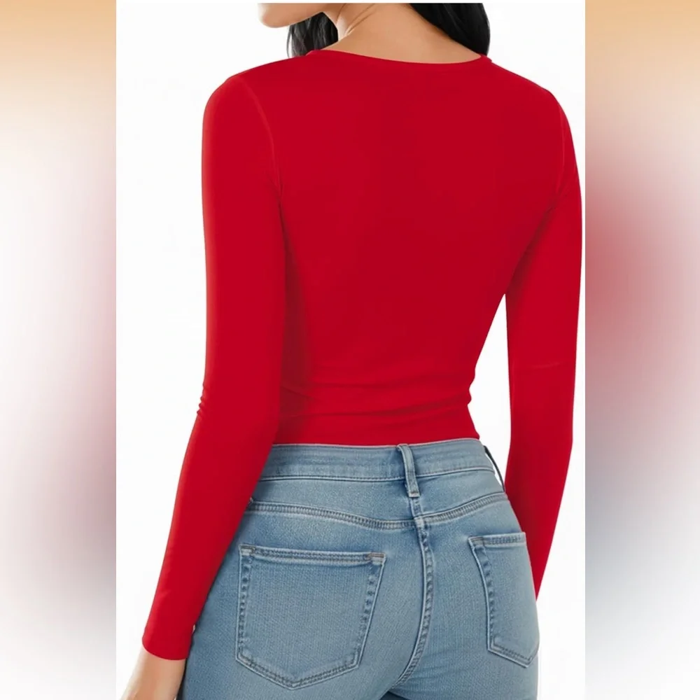 Women's Red Long Sleeve Bodysuit - Picture 3 of 8